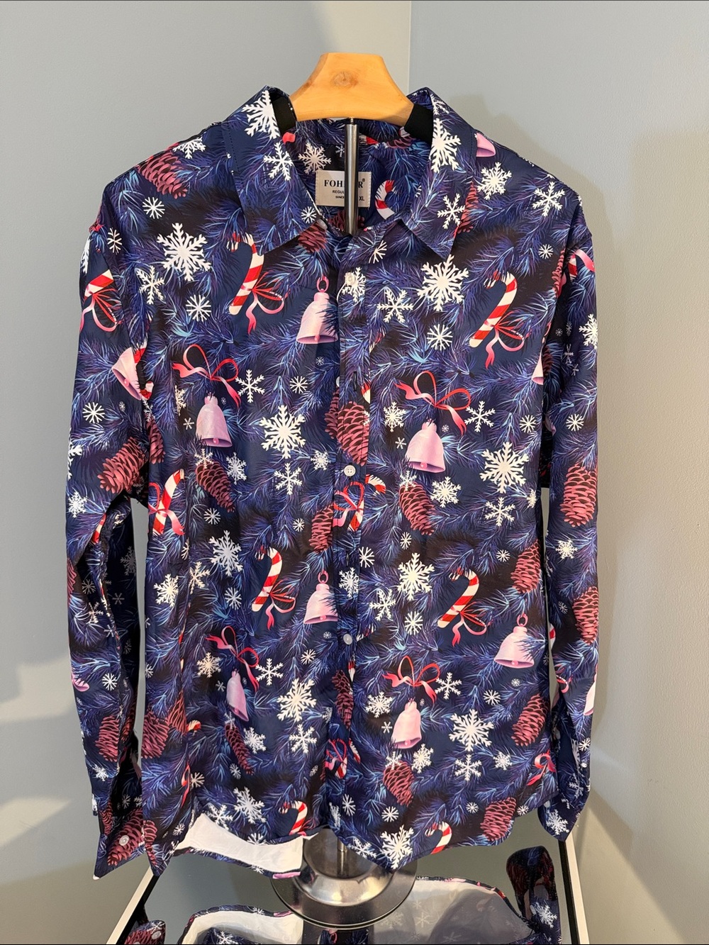 fohemr Mens Christmas Novelty Button Down Long Sleeve Holiday Dress Shirt nwt